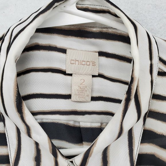Chicos Top Women's 3/4 Sleeve Striped Button Up Tunic Black Large(12/14) - Picture 7 of 12
